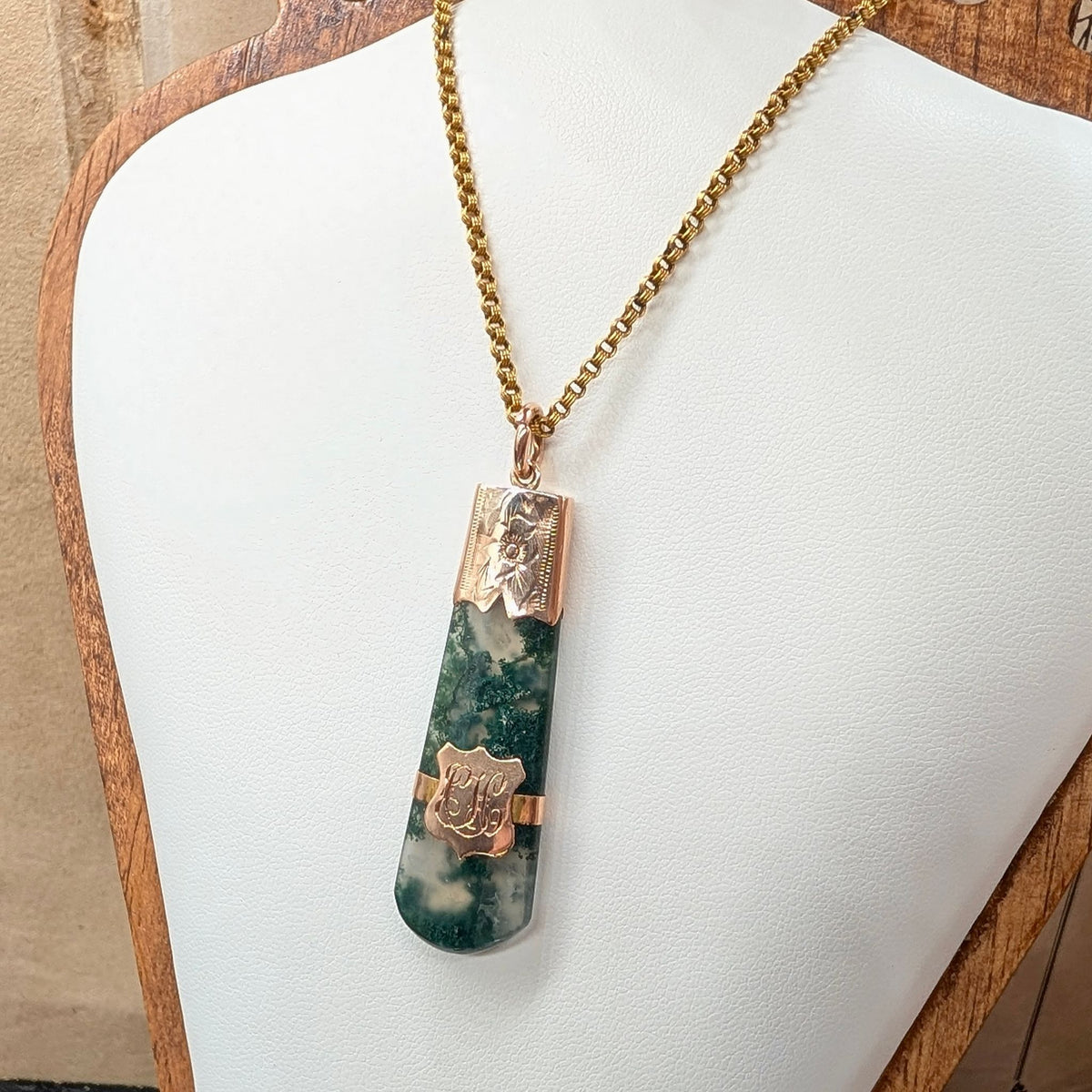 Antique Victorian Moss Agate 9ct Rose Gold Fob Pendant