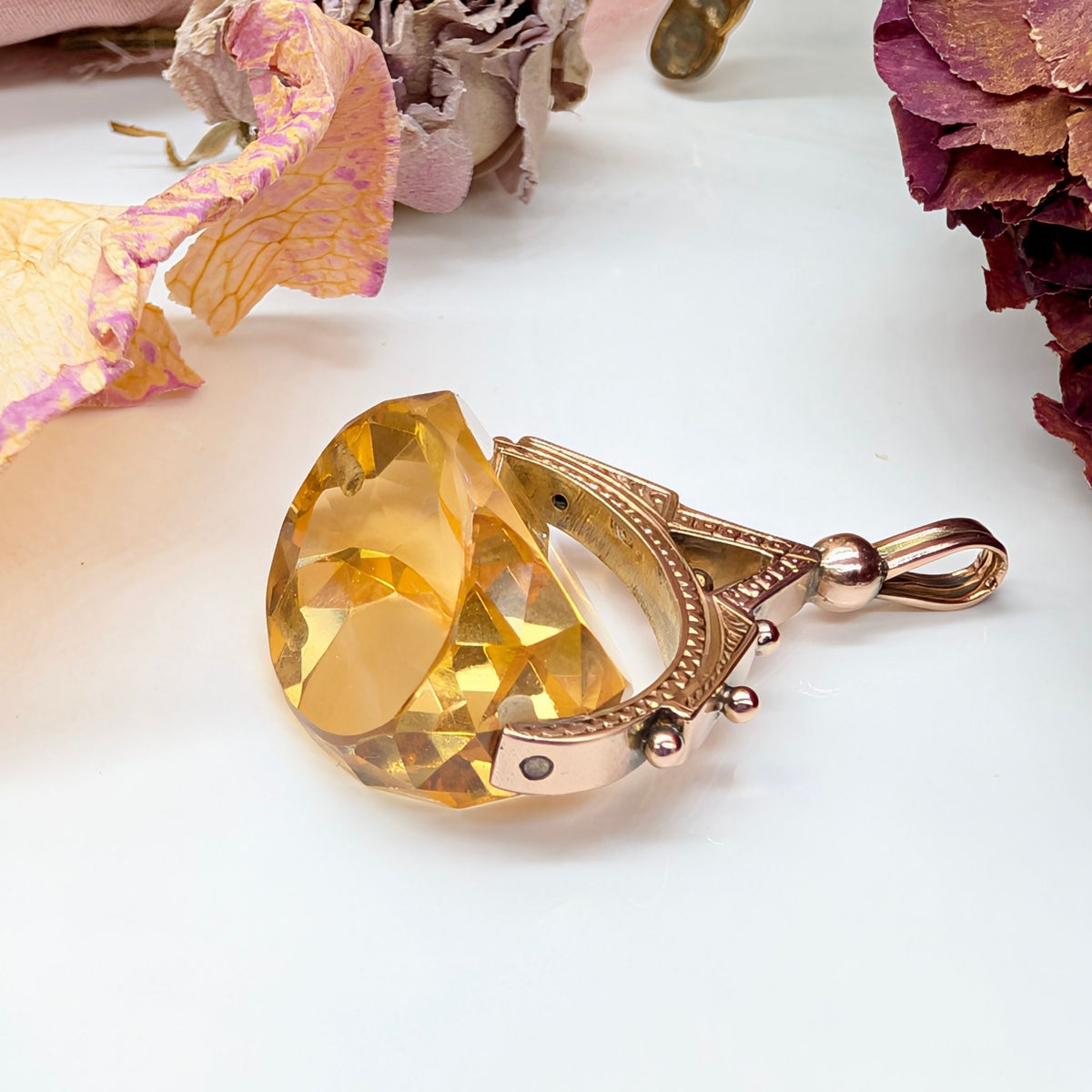 Antique Edwardian 9ct Rose Gold And Citrine Spinner Fob Circa 1910