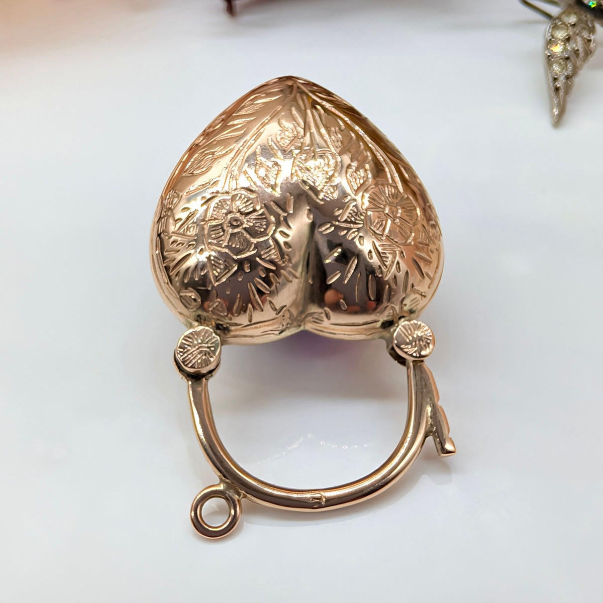 Contemporary 9ct Rose Gold Cabochon Amethyst Puffy-Heart Padlock Pendant