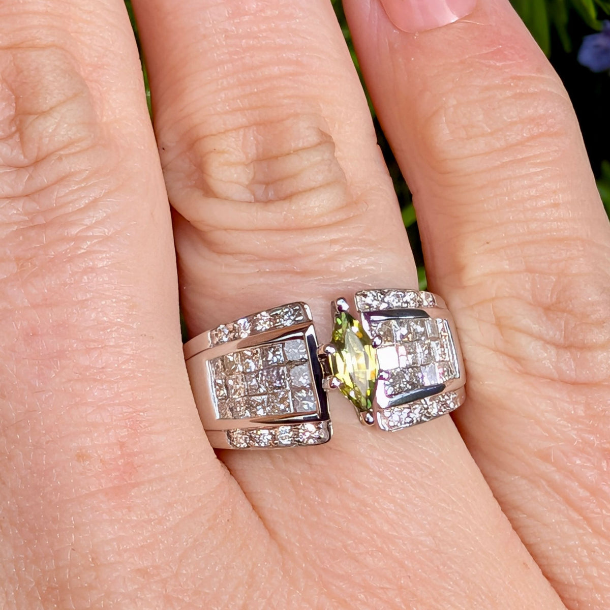 Contemporary 18ct White Gold Marquise-Cut Australian Sapphire And Diamond Ring  Included With Purchase Retail Replacement Valuation $8700 AUD
