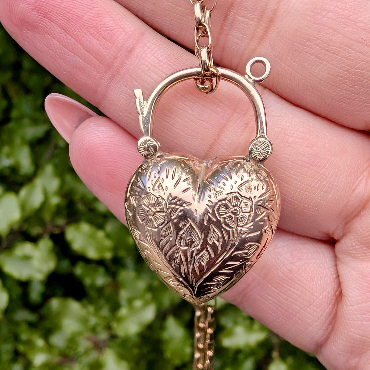 Contemporary 9ct Rose Gold Cabochon Amethyst Puffy-Heart Padlock Pendant
