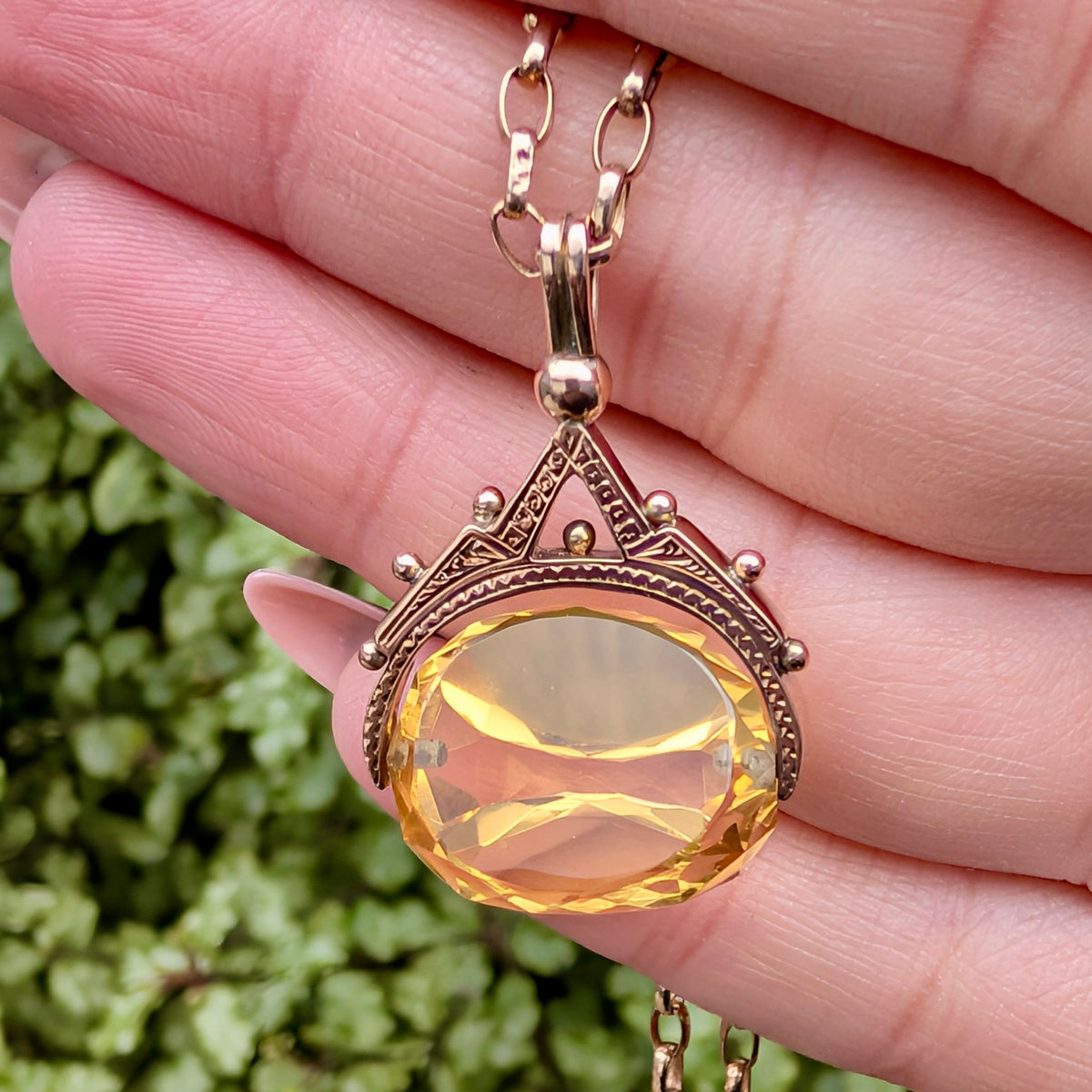 Antique Edwardian 9ct Rose Gold And Citrine Spinner Fob Circa 1910