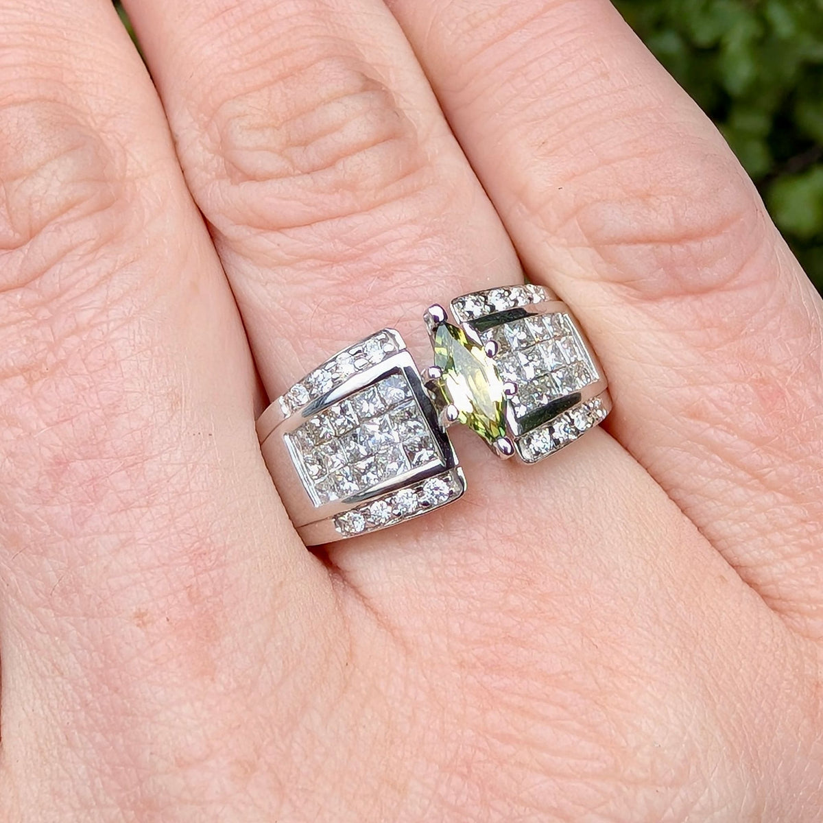 Contemporary 18ct White Gold Marquise-Cut Australian Sapphire And Diamond Ring  Included With Purchase Retail Replacement Valuation $8700 AUD