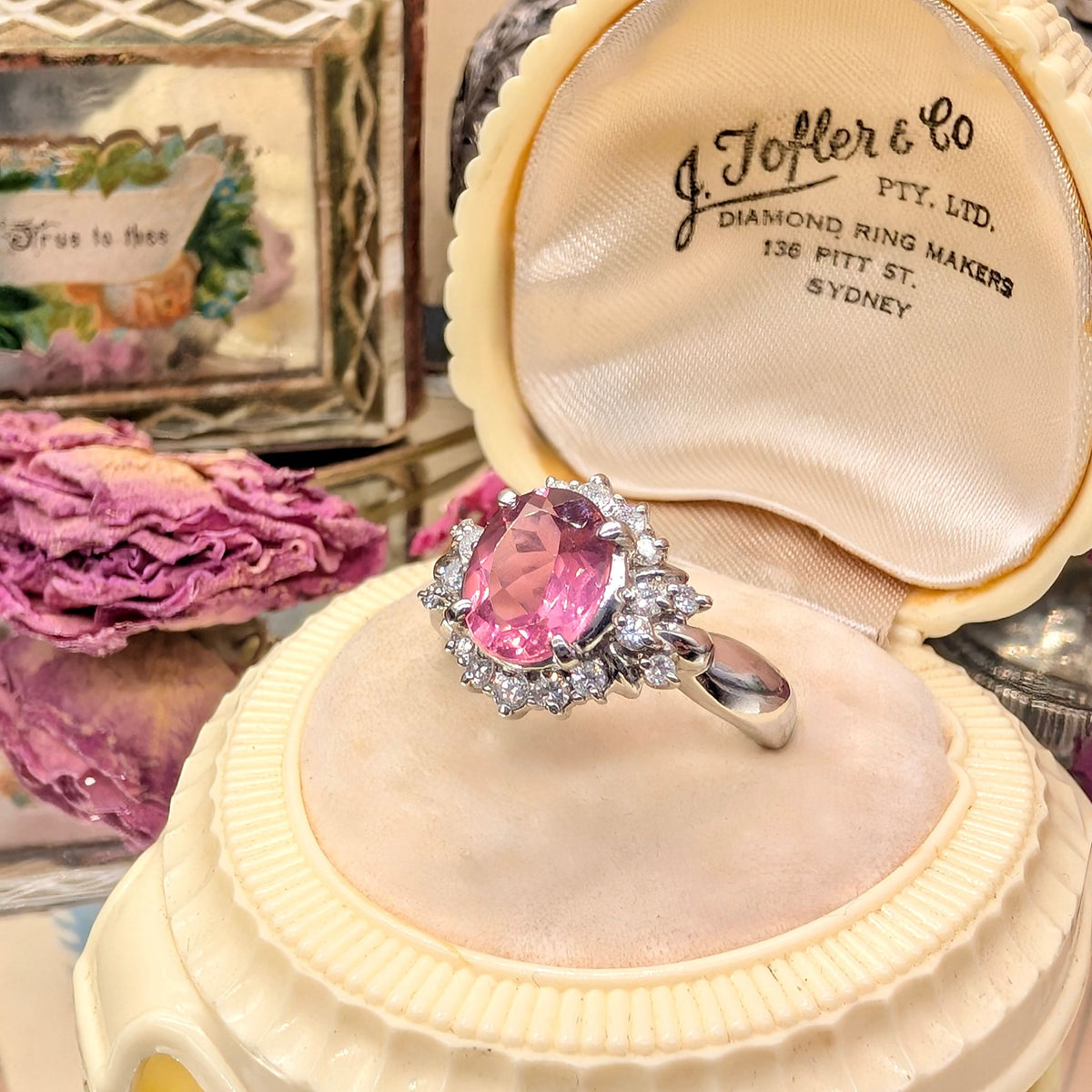 Stunning Contemporary Platinum Pink 1.61ct Tourmaline & Diamond Halo Ring Complete With An Independent Gemmological Valuation $6203.00 AUD