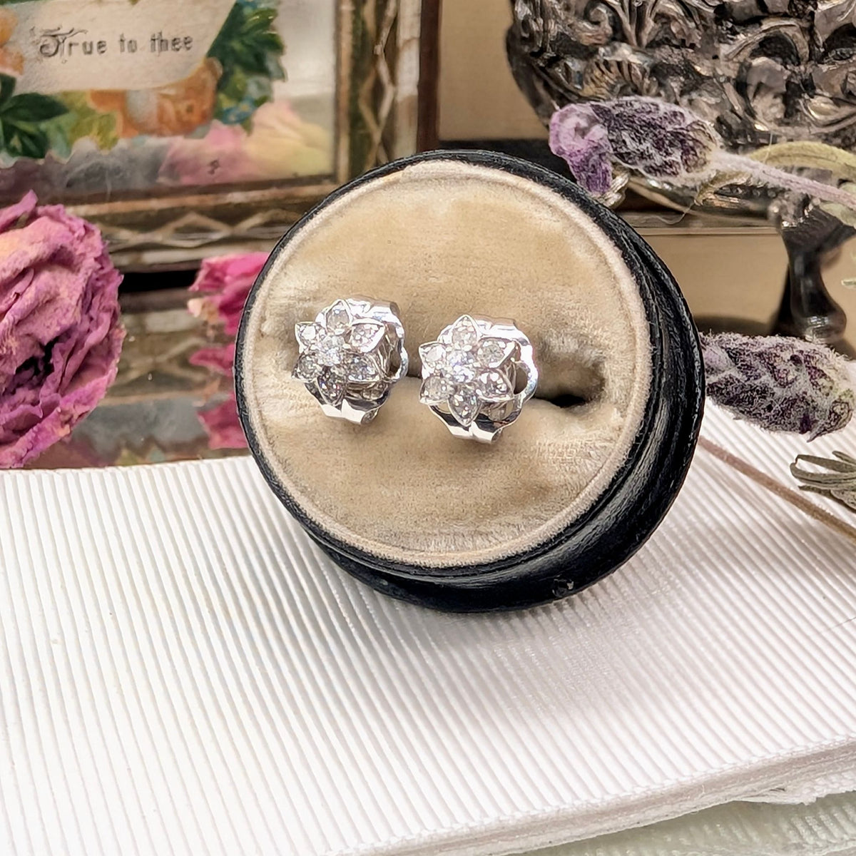 Contemporary 9ct White, Yellow & Rose Gold Diamond Daisy Stud Earrings 