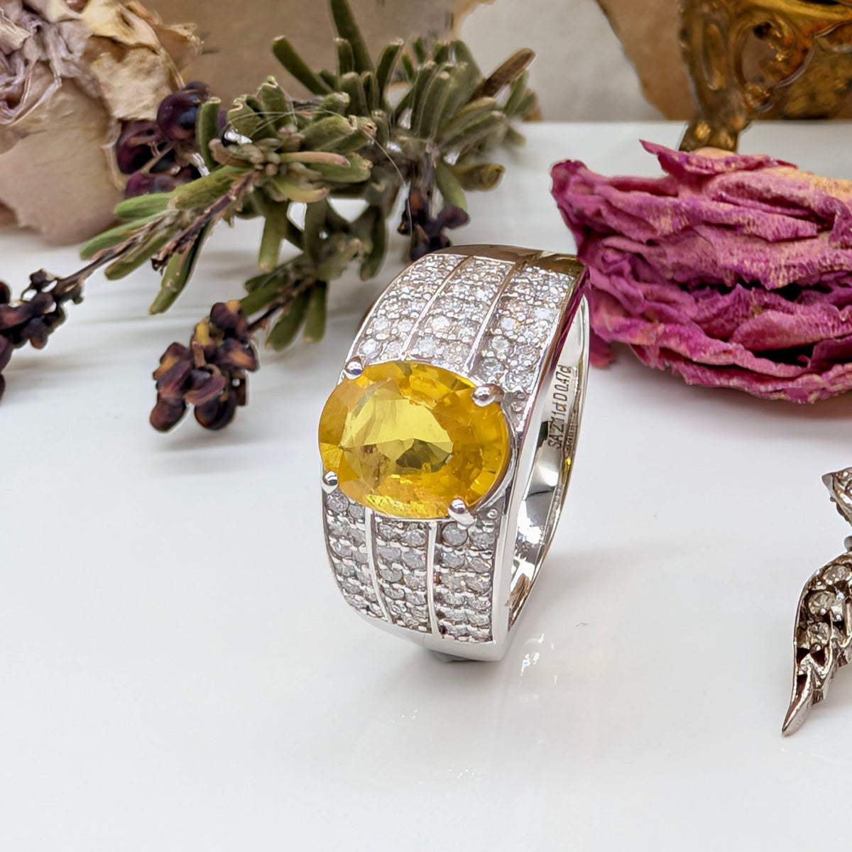 Stunning 14ct White Gold 2.11ct Golden Yellow Sapphire & 0.47ct Diamond Ring — Complete With An Independent Gemmological Valuation For $12,200 AUD