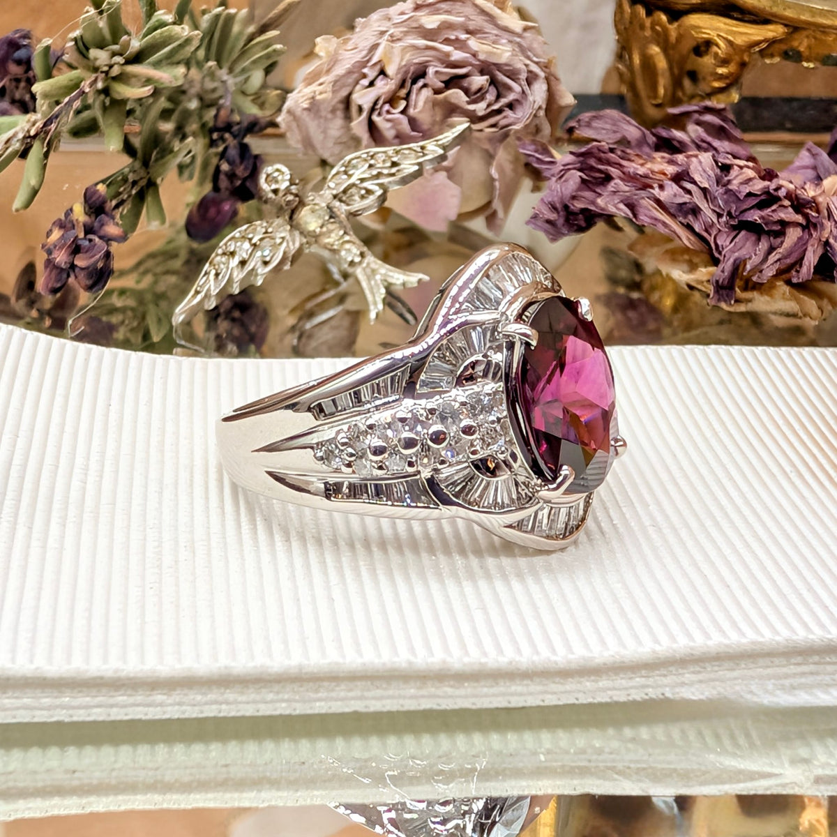 Superb Platinum 3.73ct Rhodolite Garnet & 1.05ct Diamond Ring — Complete With An Independent Gemmological Valuation For $10,366 AUD