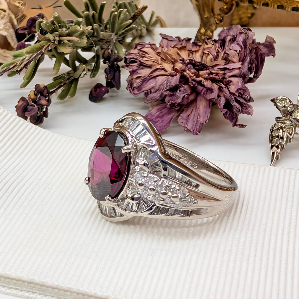 Superb Platinum 3.73ct Rhodolite Garnet & 1.05ct Diamond Ring — Complete With An Independent Gemmological Valuation For $10,366 AUD