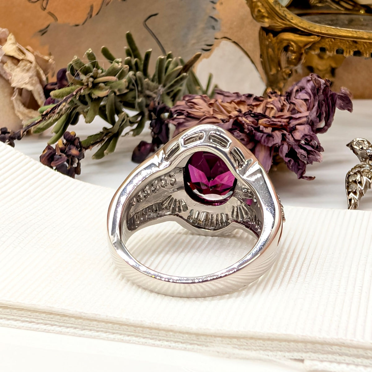 Superb Platinum 3.73ct Rhodolite Garnet & 1.05ct Diamond Ring — Complete With An Independent Gemmological Valuation For $10,366 AUD