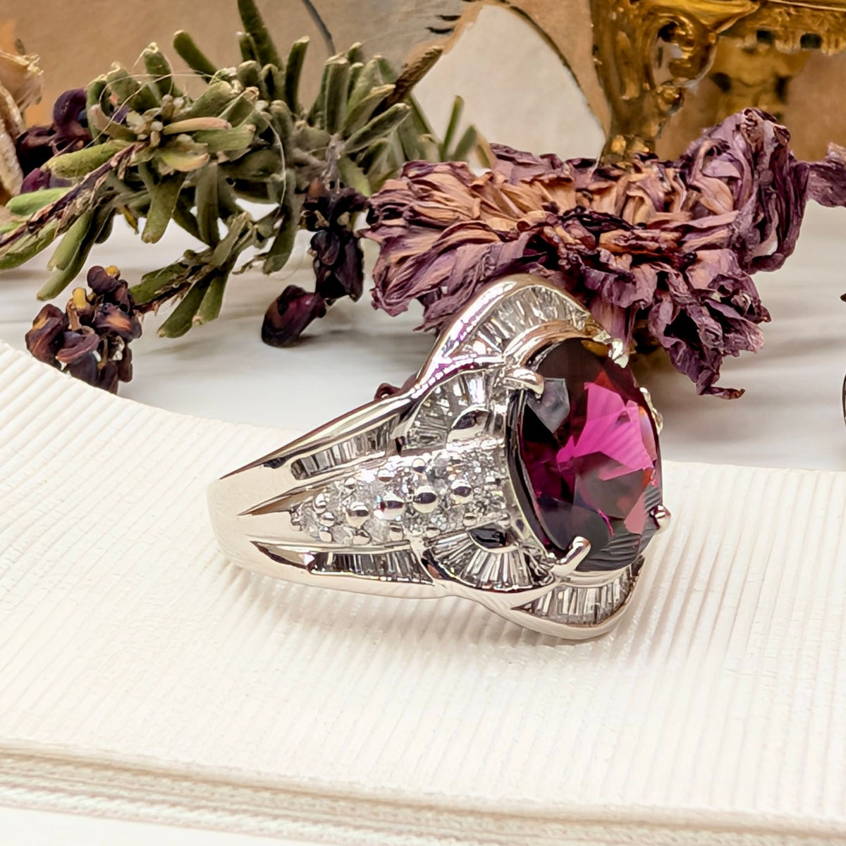 Superb Platinum 3.73ct Rhodolite Garnet & 1.05ct Diamond Ring — Complete With An Independent Gemmological Valuation For $10,366 AUD