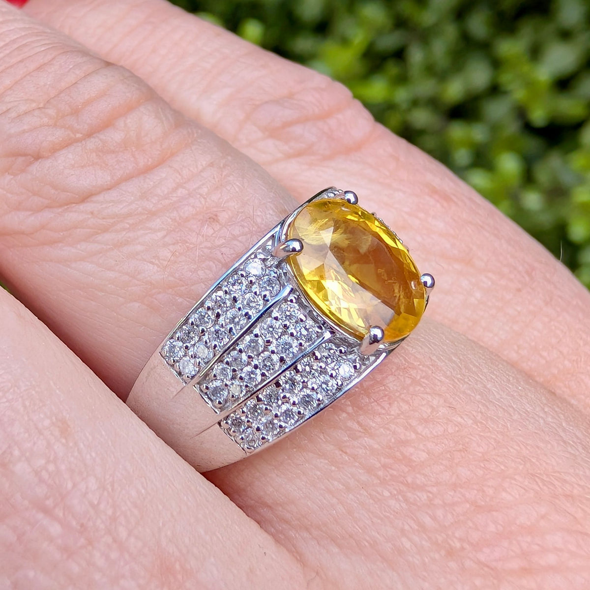Stunning 14ct White Gold 2.11ct Golden Yellow Sapphire & 0.47ct Diamond Ring — Complete With An Independent Gemmological Valuation For $12,200 AUD