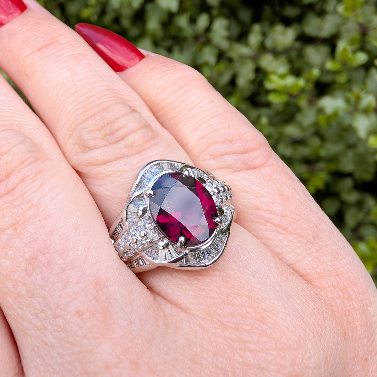 Superb Platinum 3.73ct Rhodolite Garnet & 1.05ct Diamond Ring — Complete With An Independent Gemmological Valuation For $10,366 AUD