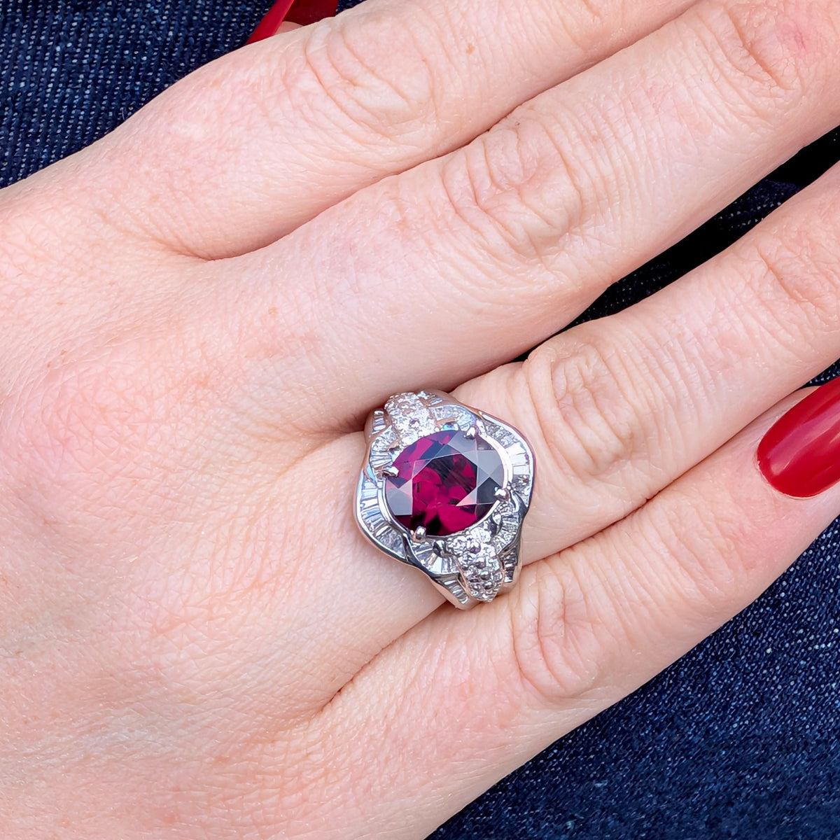 Superb Platinum 3.73ct Rhodolite Garnet & 1.05ct Diamond Ring — Complete With An Independent Gemmological Valuation For $10,366 AUD