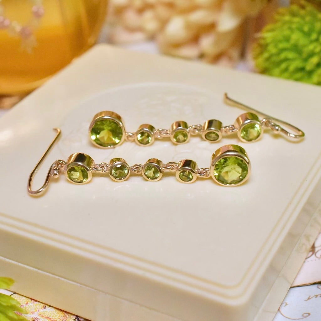 Modern 9ct Rose Gold And Peridot Articulated Drop Earrings
