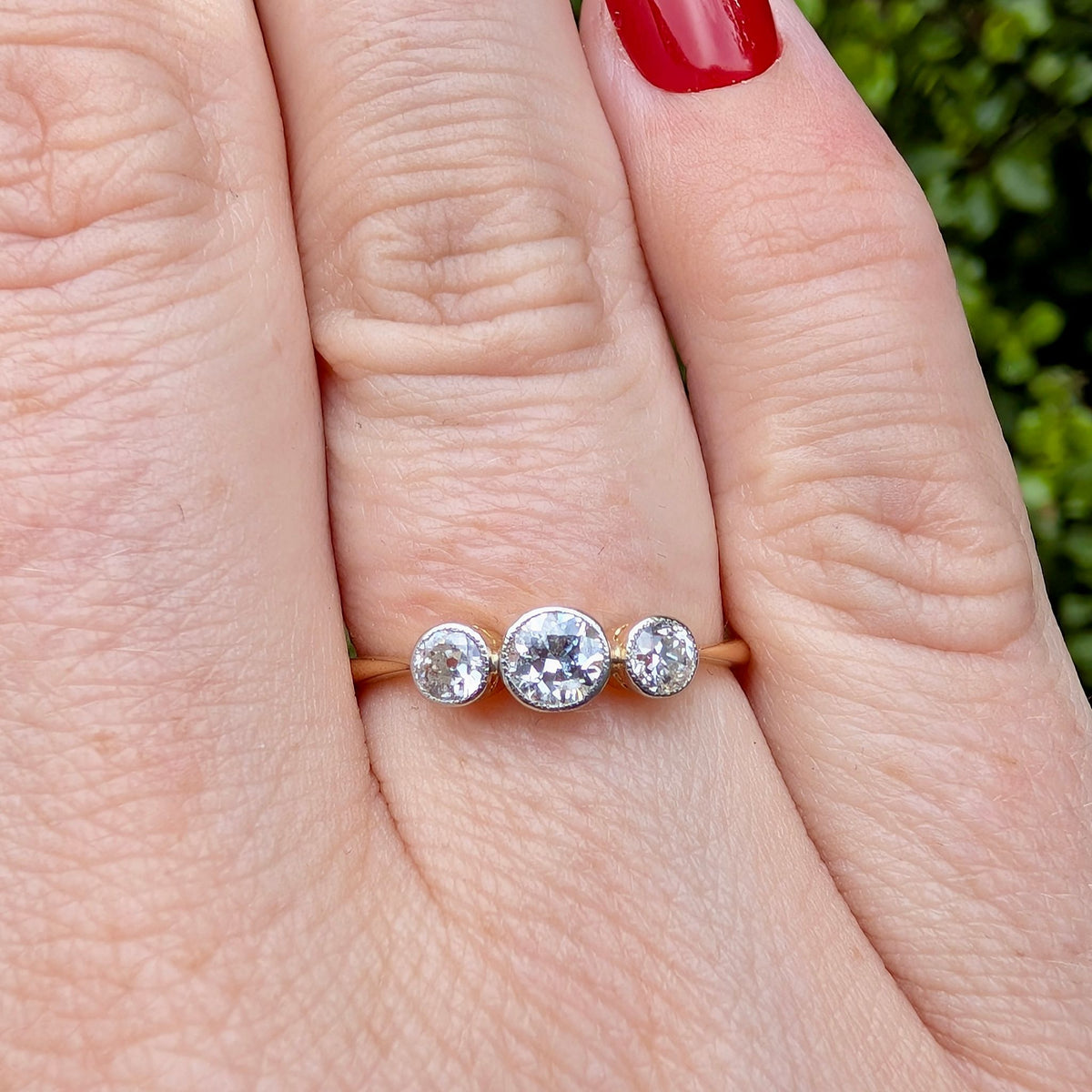 Gorgeous Edwardian Era 18ct Yellow Gold Diamond Trilogy Ring - 0.47ct