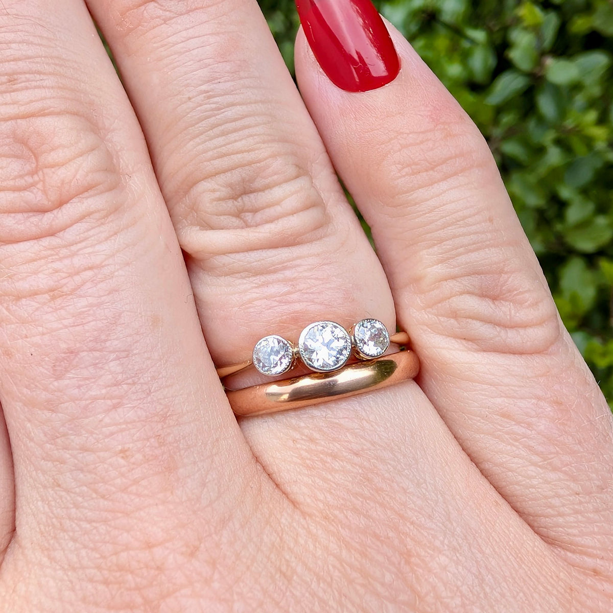 Gorgeous Edwardian Era 18ct Yellow Gold Diamond Trilogy Ring - 0.47ct