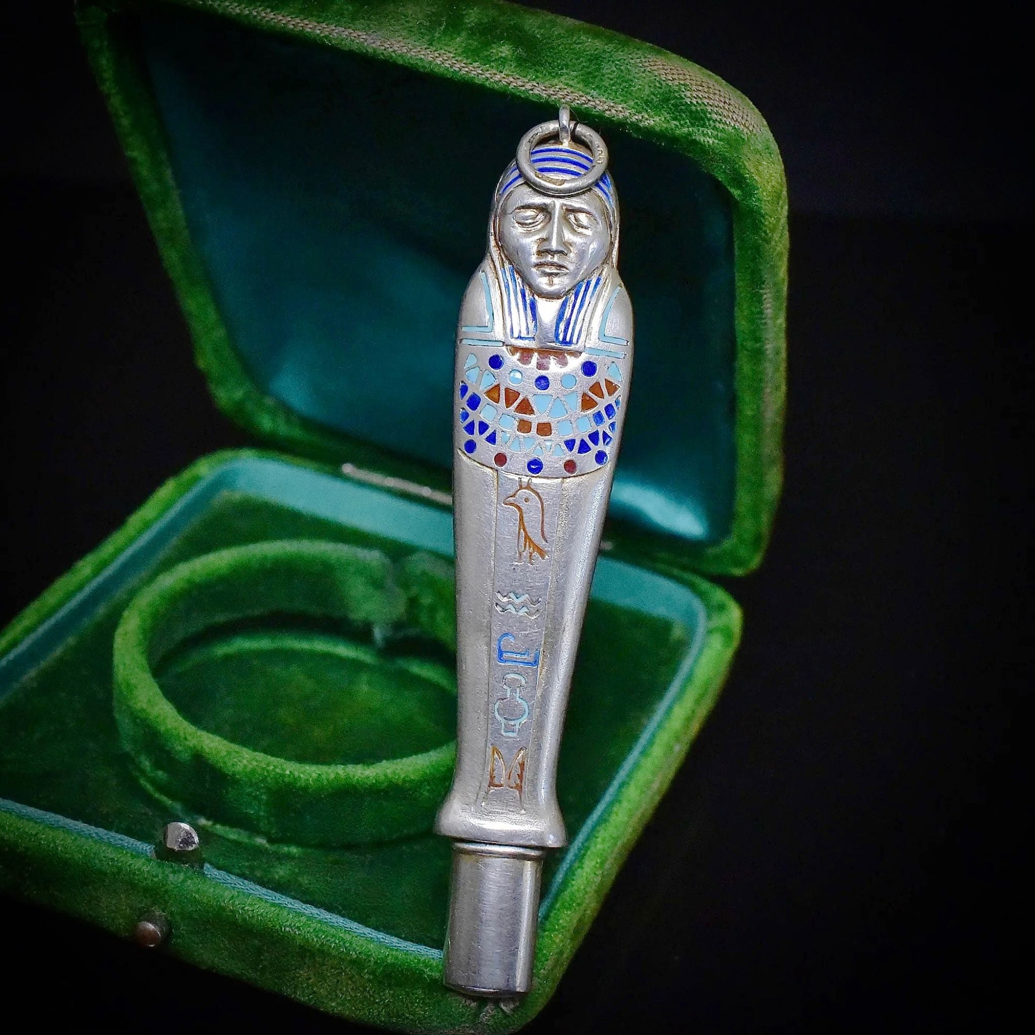 Antique Art Deco Egyptian Revival Silver And Enamel ‘Mummy’ Pencil Circa 1920-30