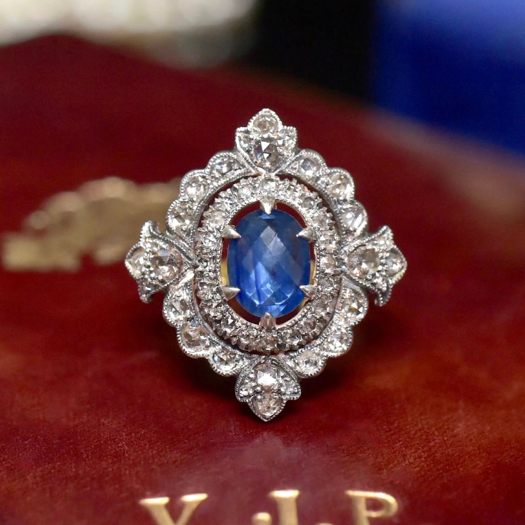 Superb 18ct Gold And Silver Sapphire And Diamond ‘Antique Style’ Ring