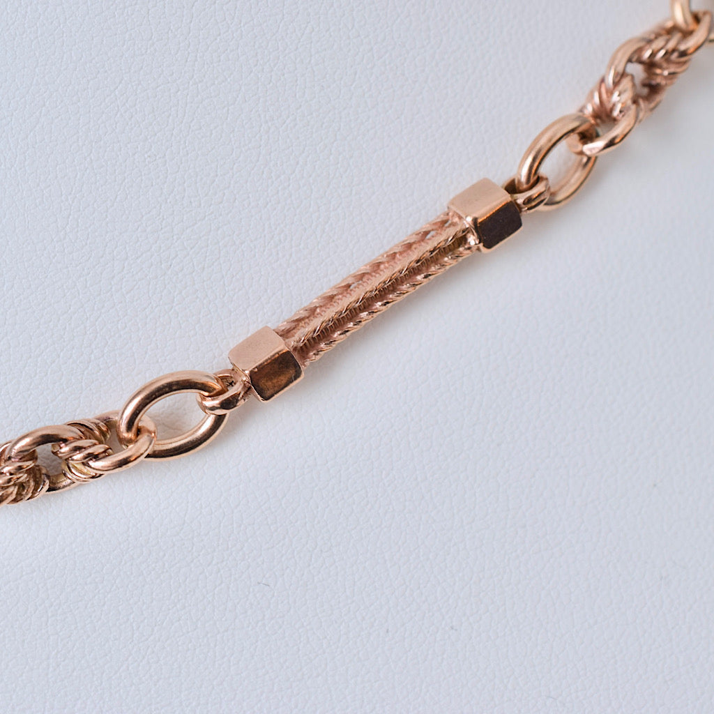 Modern Victorian Style 9ct Rose Gold Fancy Link Fob Chain 39.3 Grams