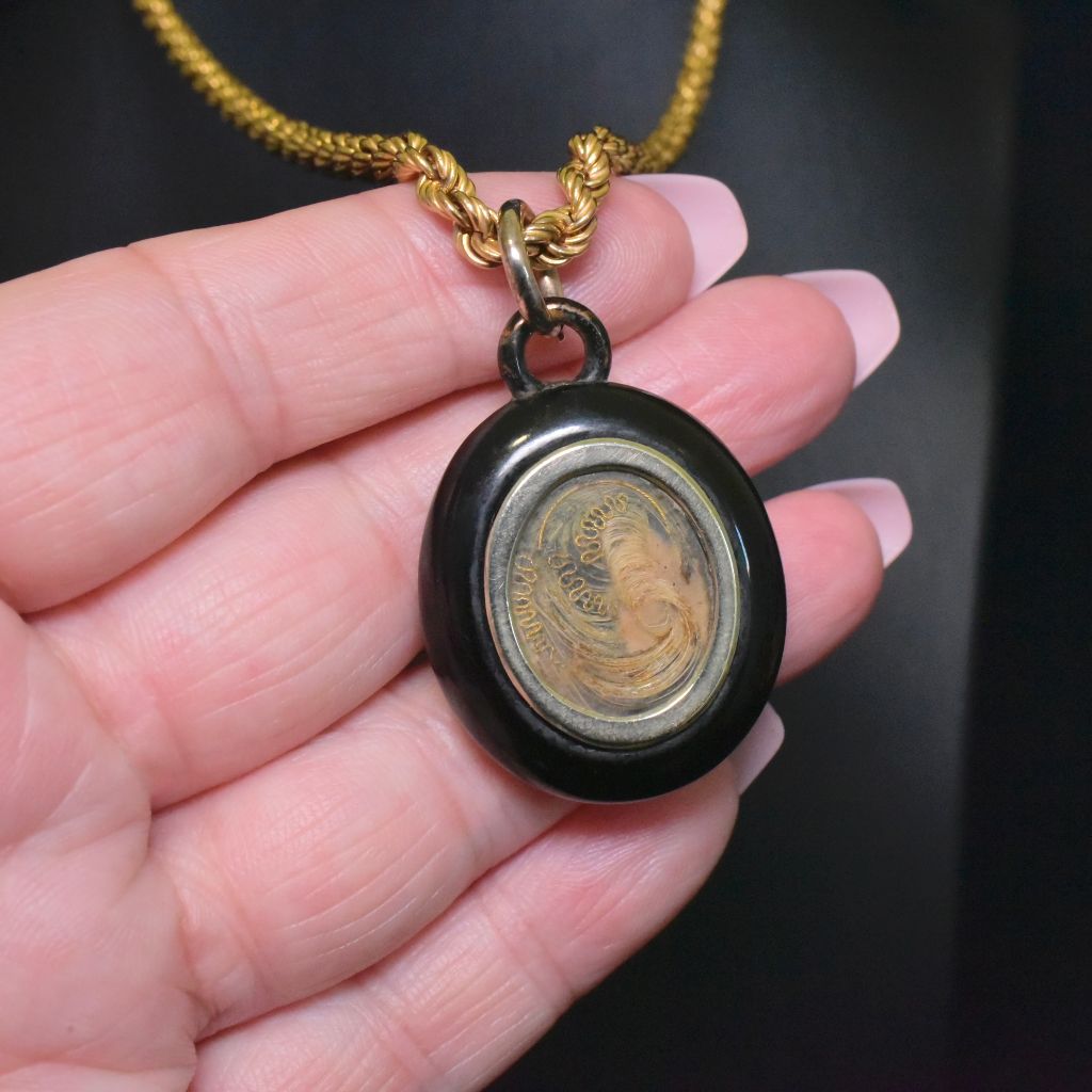 Antique Victorian Jet And Seed Pearl Mourning Locket - Circa 1880’s