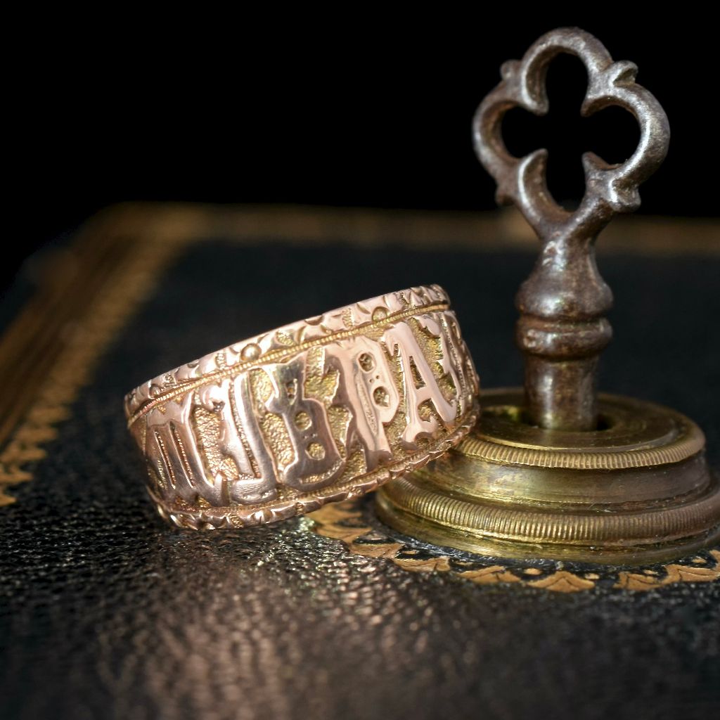 Antique Victorian 9ct Rose Gold ‘Mizpah’ Ring Birmingham 1891