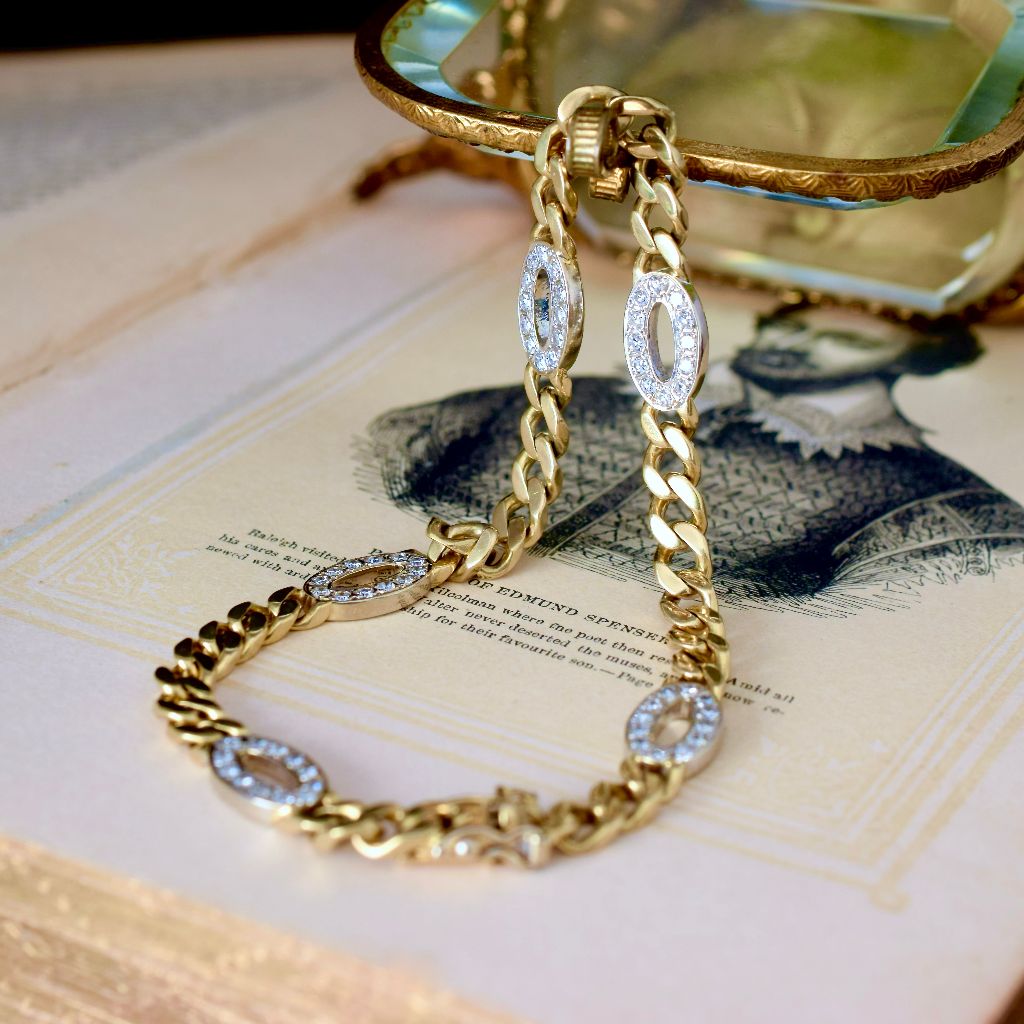 Modern 18ct Yellow Gold Curb-Link Diamond Panel Bracelet 0.60ct