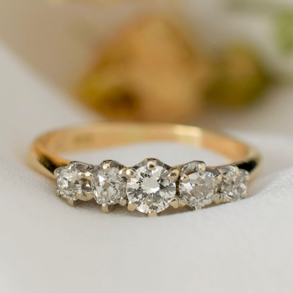 Vintage 18ct Yellow Gold Five Stone Diamond Ring TDW 0.64ct