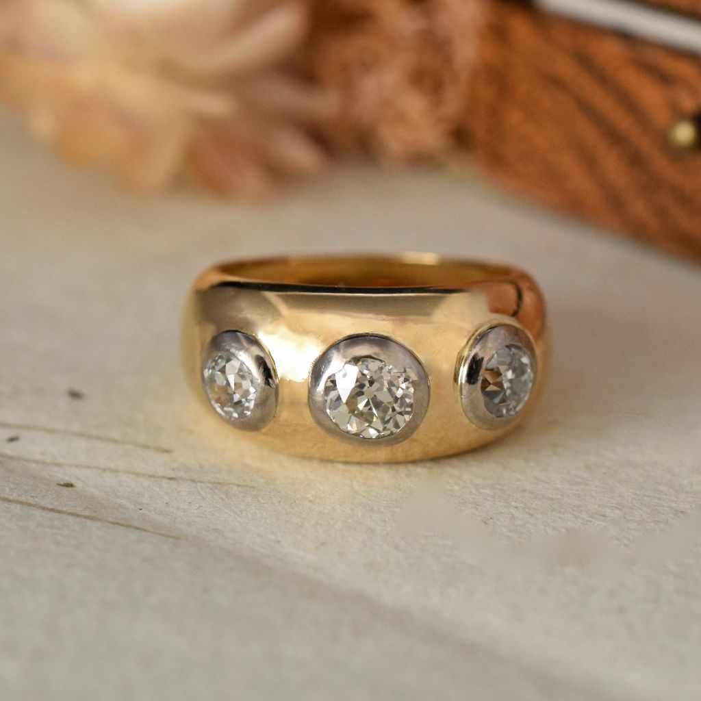 18ct Yellow Gold Three Diamond ‘Gypsy’ Ring 1.35ct Independent Valuation Included In Purchase For $9,750.00 AUD