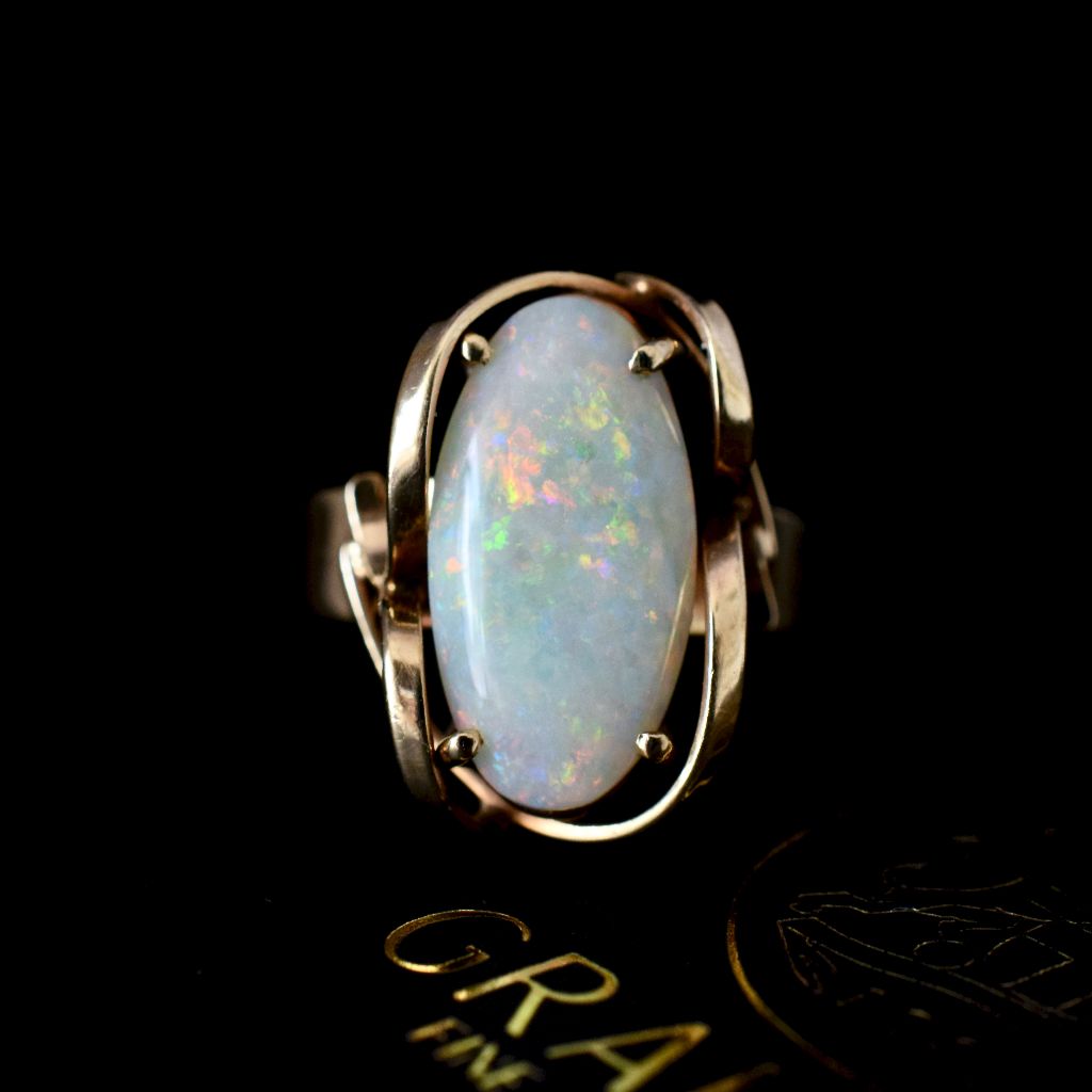 Vintage 9ct Yellow Gold Coober Pedy Solid White Opal