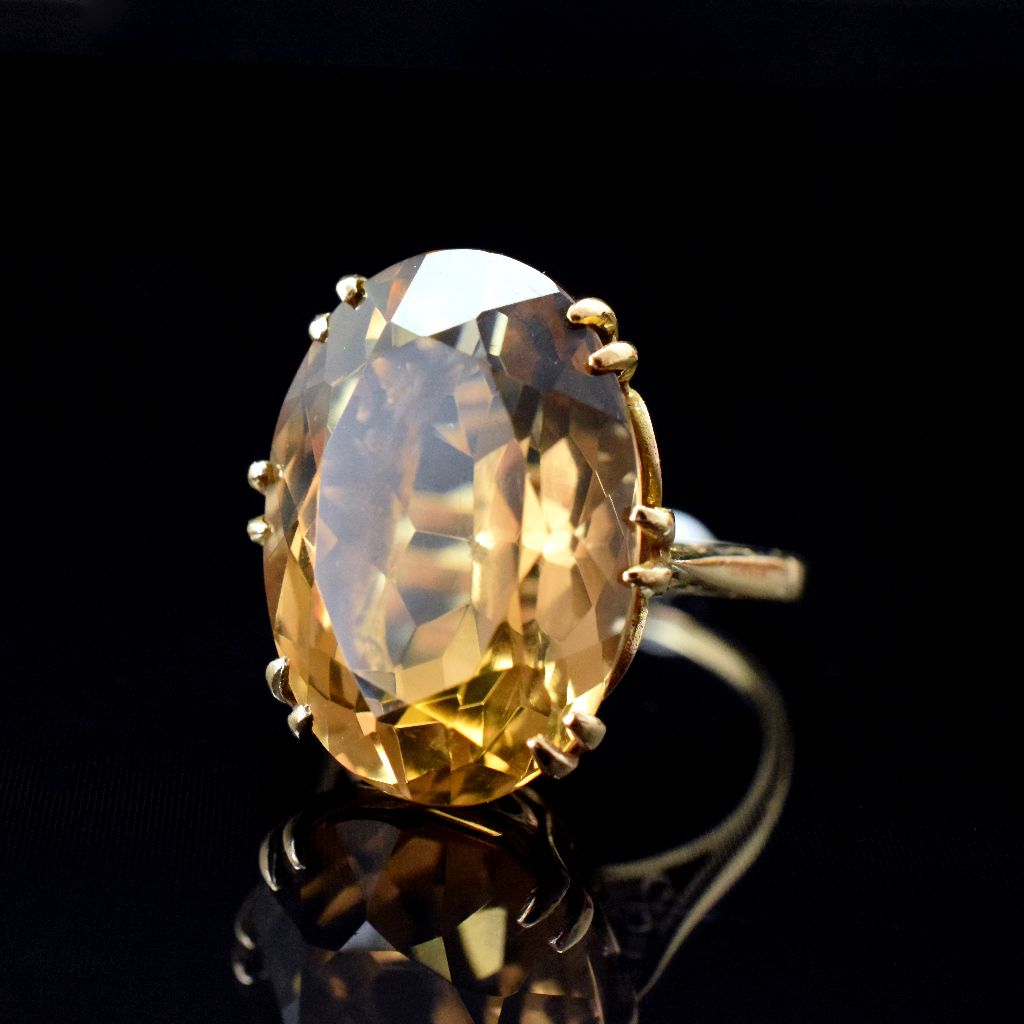 Vintage 9ct Yellow Gold Faceted Citrine Ring - 15cts