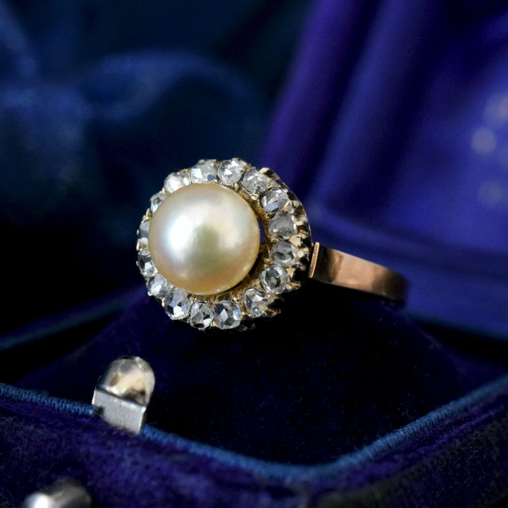 Antique Edwardian 18ct Rose Gold Pearl And Rose-Cut Diamond Ring Circa 1910 (Independent valuation from 2017 included with purchase $4500 AUD)
