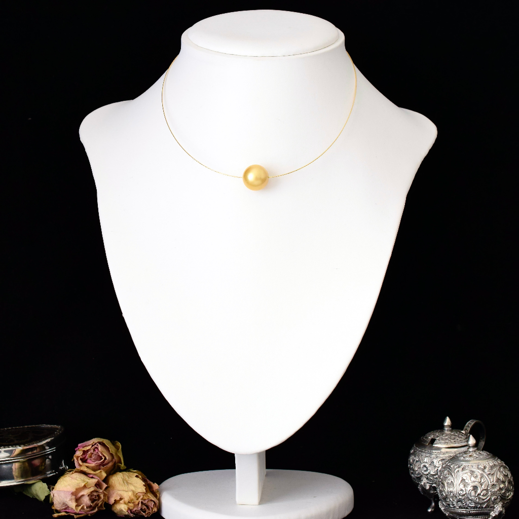 Modern 18ct Yellow Gold Omega Chain And Golden South Sea “Floating’ Pearl Necklace