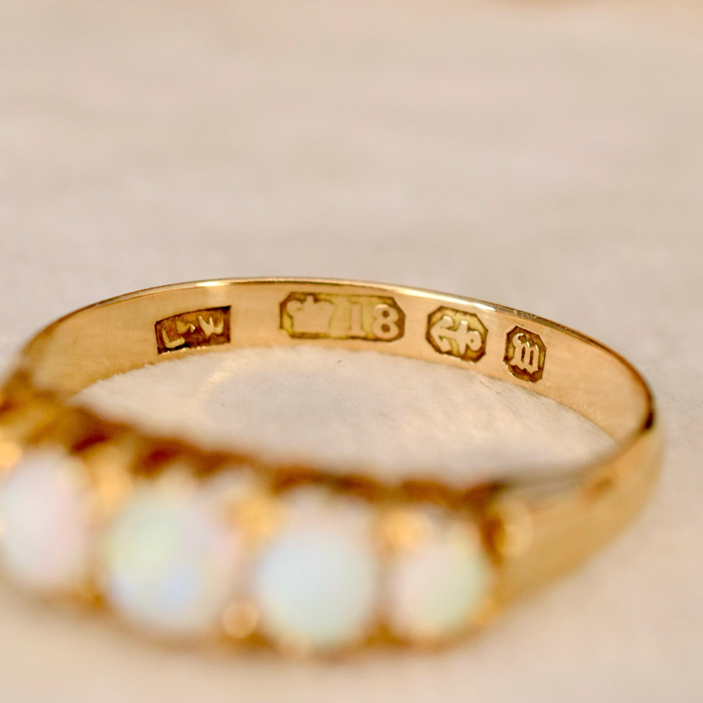 Antique Victorian 18ct Rose Gold And Opal Five Stone Ring - Birmingham 1886