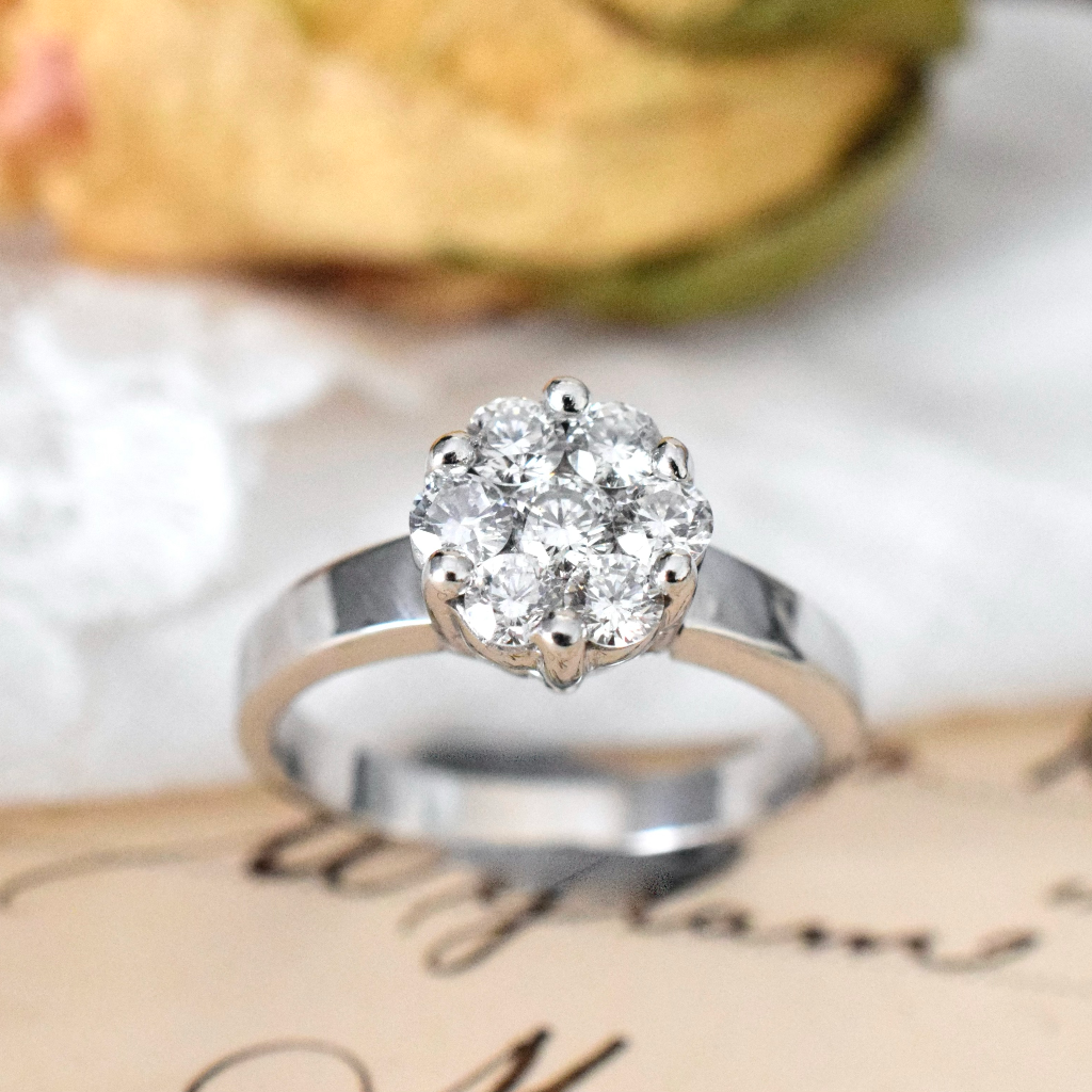 Modern 9ct White Gold ‘Daisy’ Diamond Halo Ring