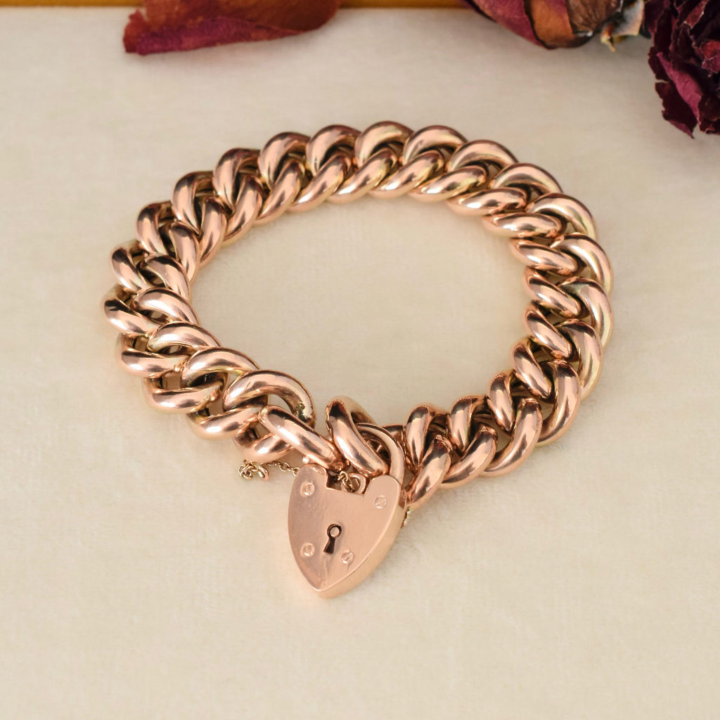 Modern 9ct Rose Gold ‘Chunky’ Curb-link Padlock Bracelet