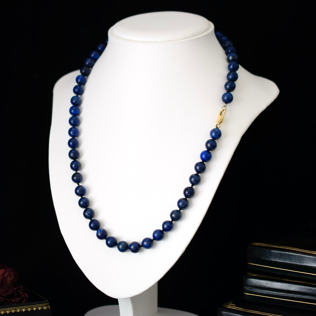 Modern 9ct Yellow Gold Clasped Strand Of Lapis Lazuli Beads