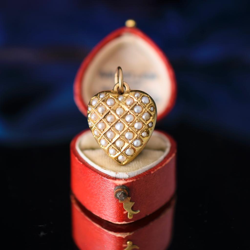Antique Australian 15ct Rose Gold And Pearl Puffy Heart By Duggin, Shappere And Co. Circa 1915
