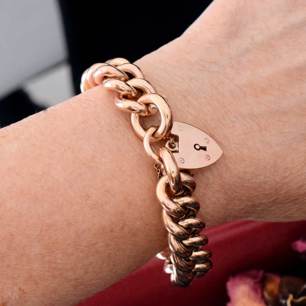 Modern 9ct Rose Gold ‘Chunky’ Curb-link Padlock Bracelet