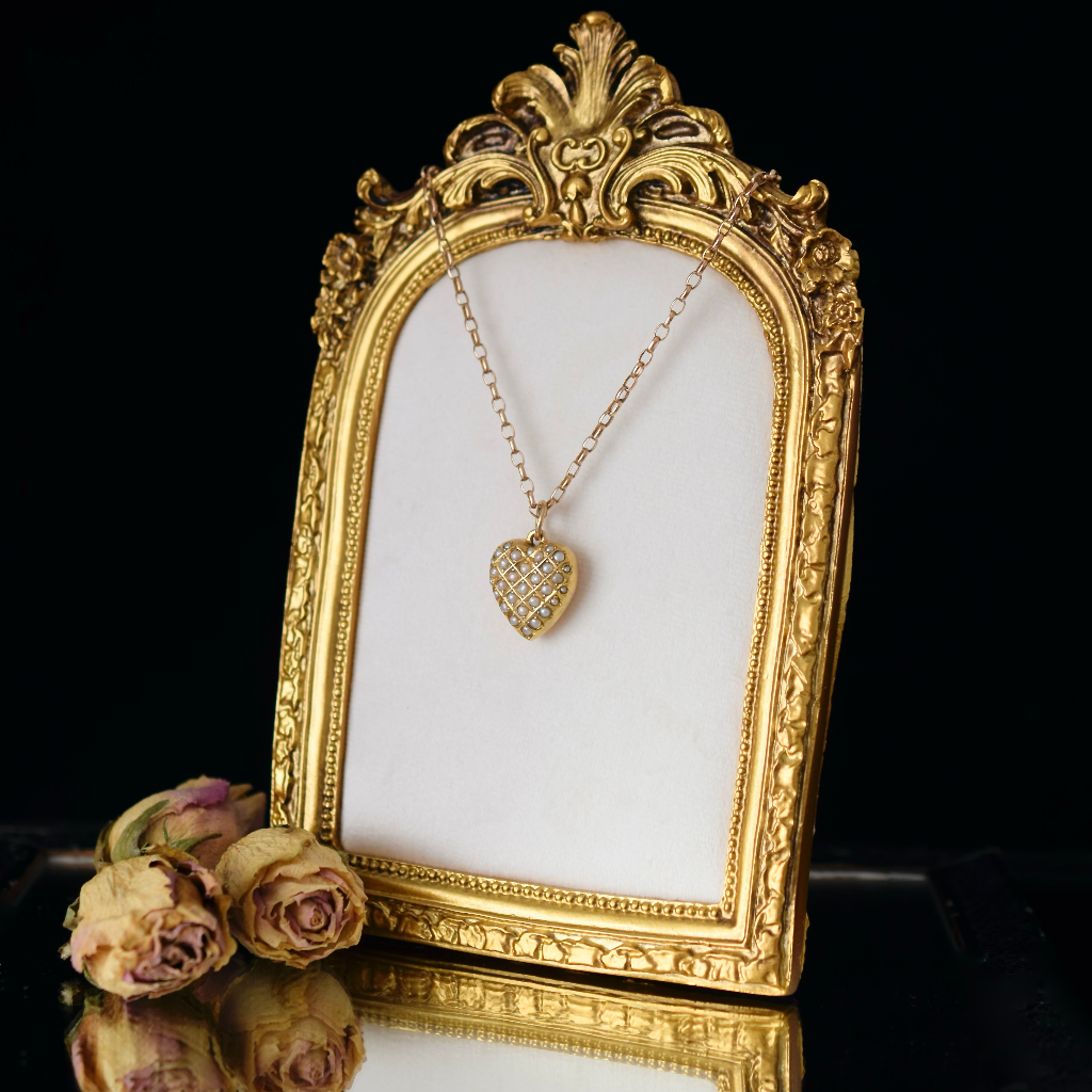 Antique Australian 15ct Rose Gold And Pearl Puffy Heart By Duggin, Shappere And Co. Circa 1915