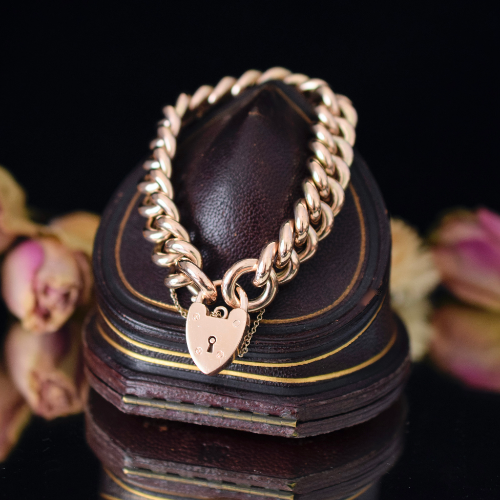 Modern 9ct Rose Gold ‘Chunky’ Curb-link Padlock Bracelet