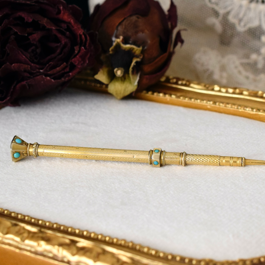 Antique 9ct Yellow Gold Turquoise Propelling Pencil Circa 1890