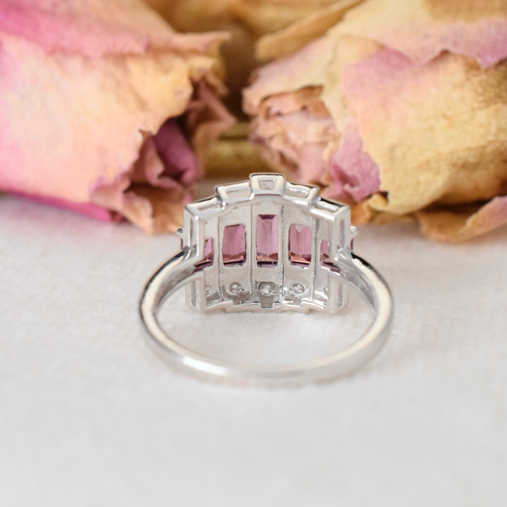 Modern 14ct White Gold Rhodolite Garnet And Diamond Ring