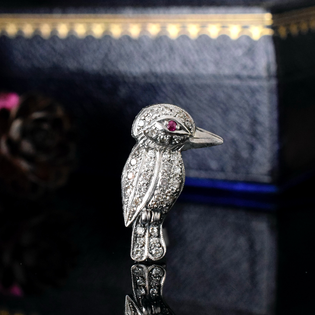 Antique Art Deco Platinum Diamond And Ruby ‘Kookaburra’ Brooch Circa 1925