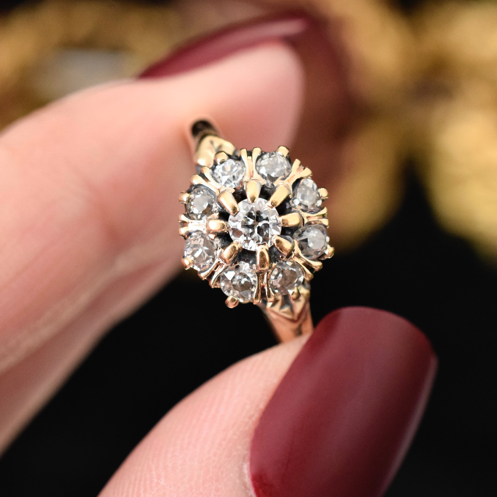 Antique 15ct Yellow Gold Diamond Daisy Cluster Circa 1900