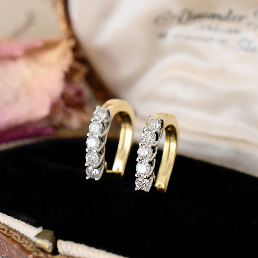Modern 18ct Yellow Gold Diamond ‘Lever Back’ Earrings