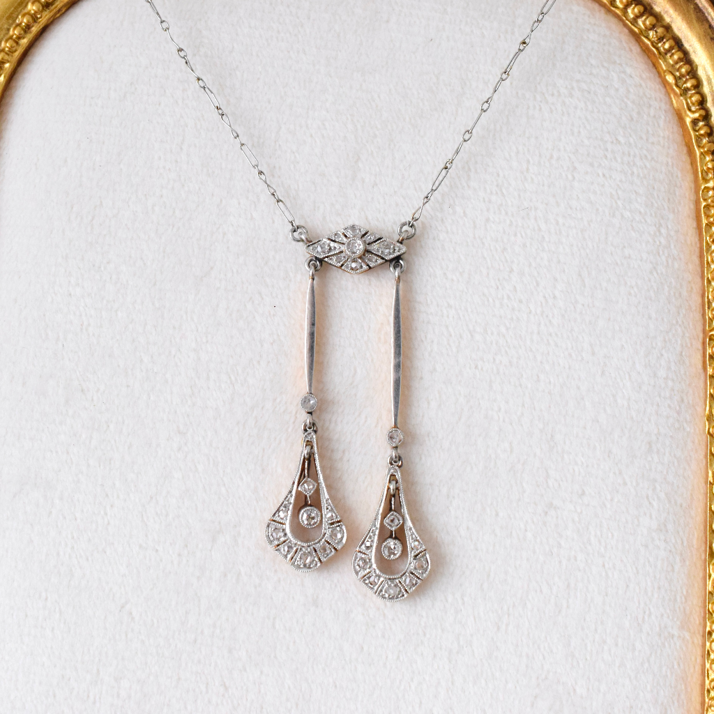Antique French Belle Epoque 18ct And Platinum Diamond Negligee Pendant Circa 1912