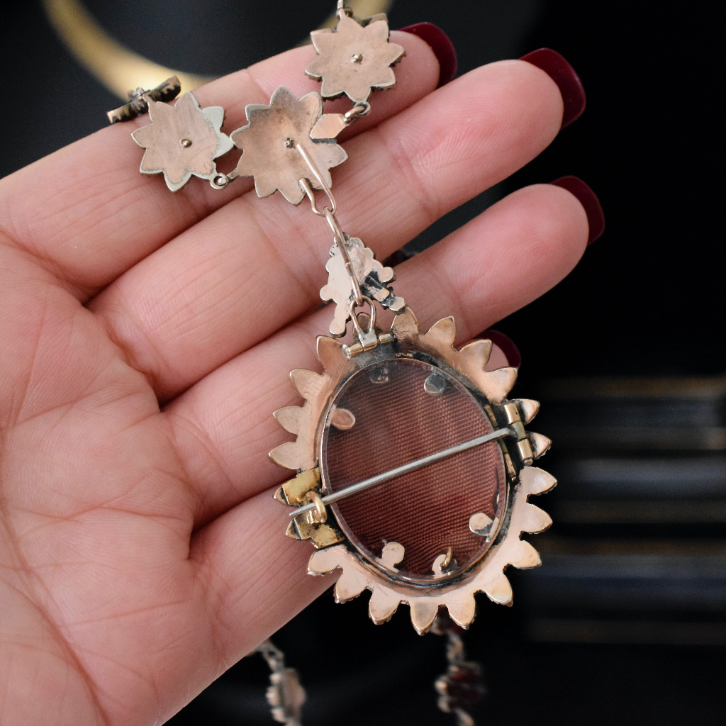 Antique Victorian Bohemian Garnet Locket And Garnet Cluster Chain Circa 1890-1900