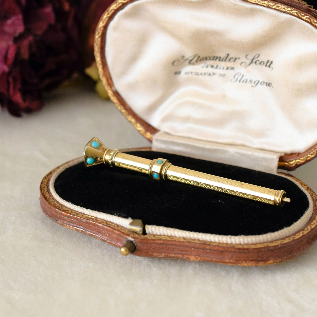 Antique 9ct Yellow Gold Turquoise Propelling Pencil Circa 1890