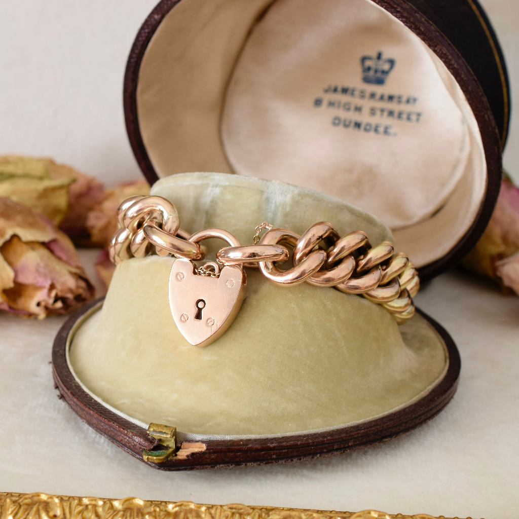 Modern 9ct Rose Gold ‘Chunky’ Curb-link Padlock Bracelet