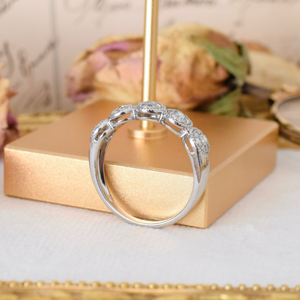 Modern 9ct White Gold Multi-Daisy Halo Diamond Ring